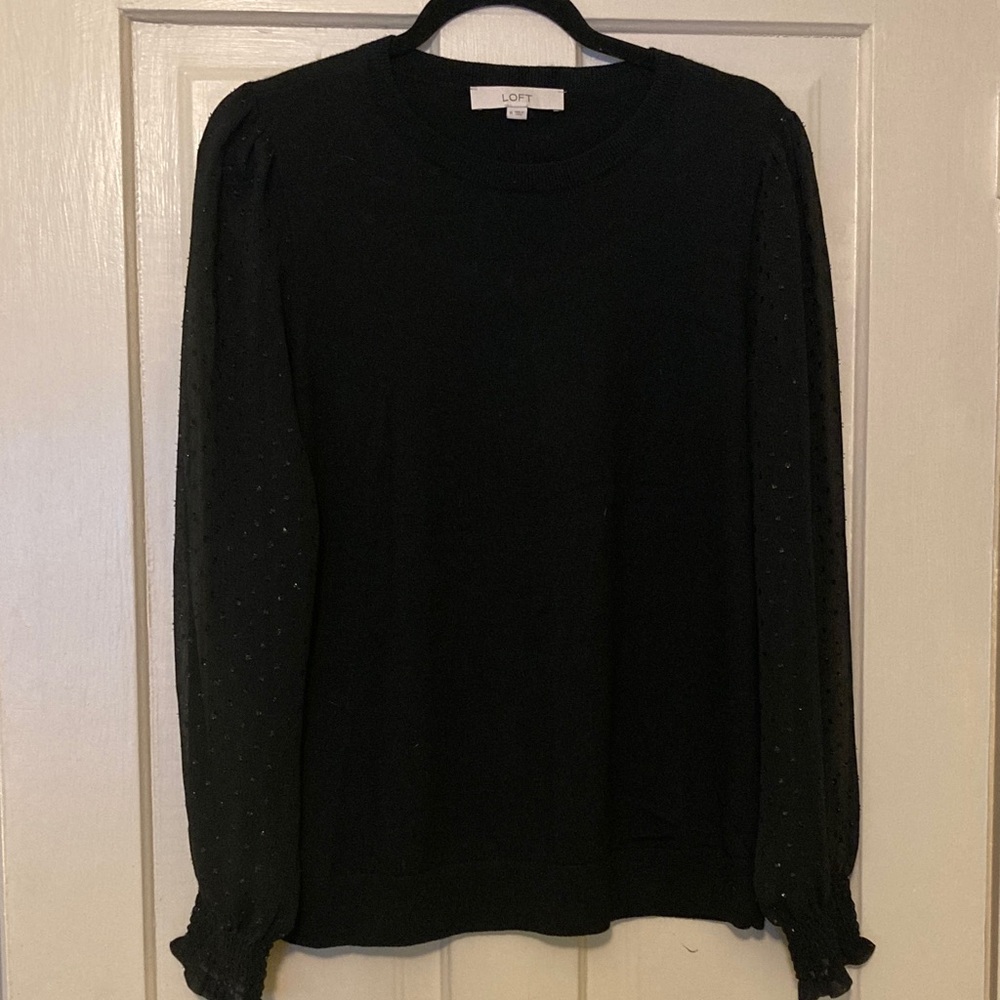 Black LOFT Sweater with Sheer Sleeves